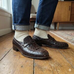 Vintage Bally Loafers Mens 9 Brown  Crocodile Embossed Leather Shoes Preppy